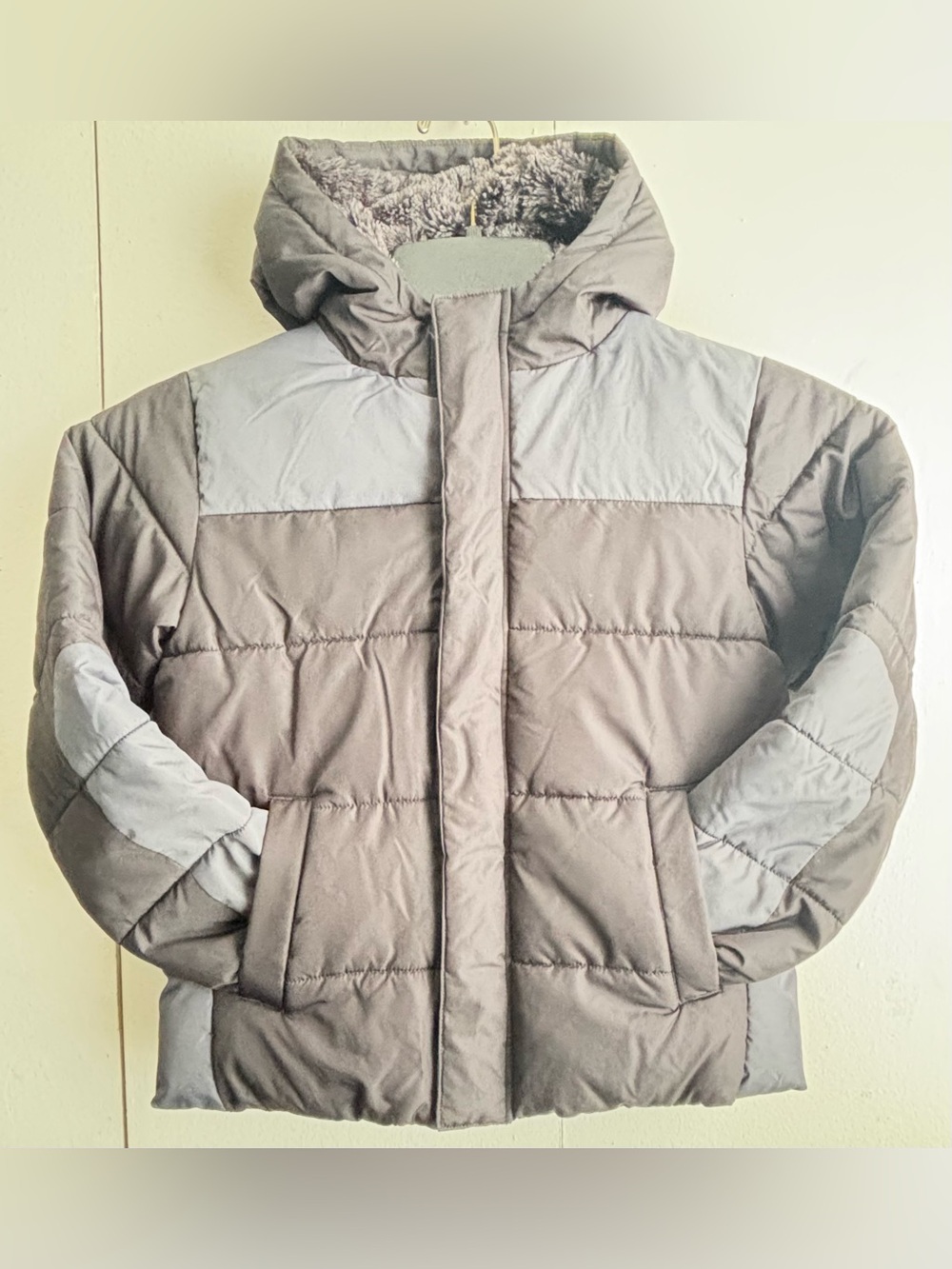 WONDER NATION BLK/GRAY UNISEX ZIPPER HOODED COAT, size XS (4-5)
